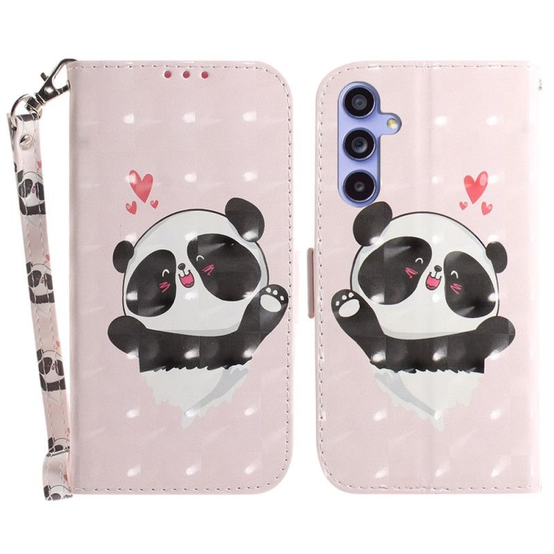 Leren Hoesje Samsung Galaxy A55 5g Panda Love Met Riempje Bescherming Hoesje