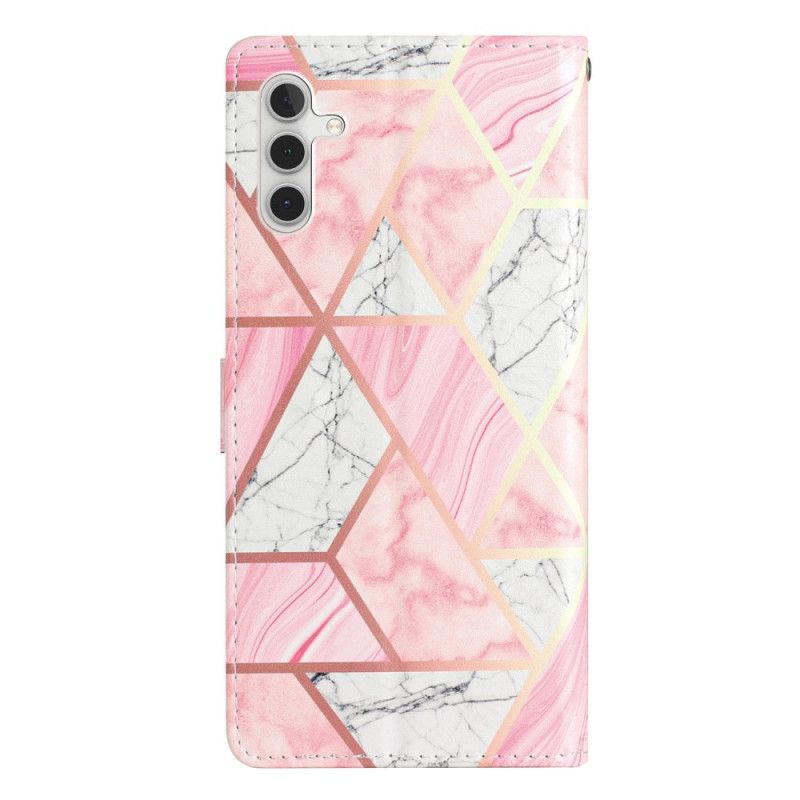 Leren Hoesje Samsung Galaxy A55 5g Roze Marmer Met Riem Bescherming Hoesje