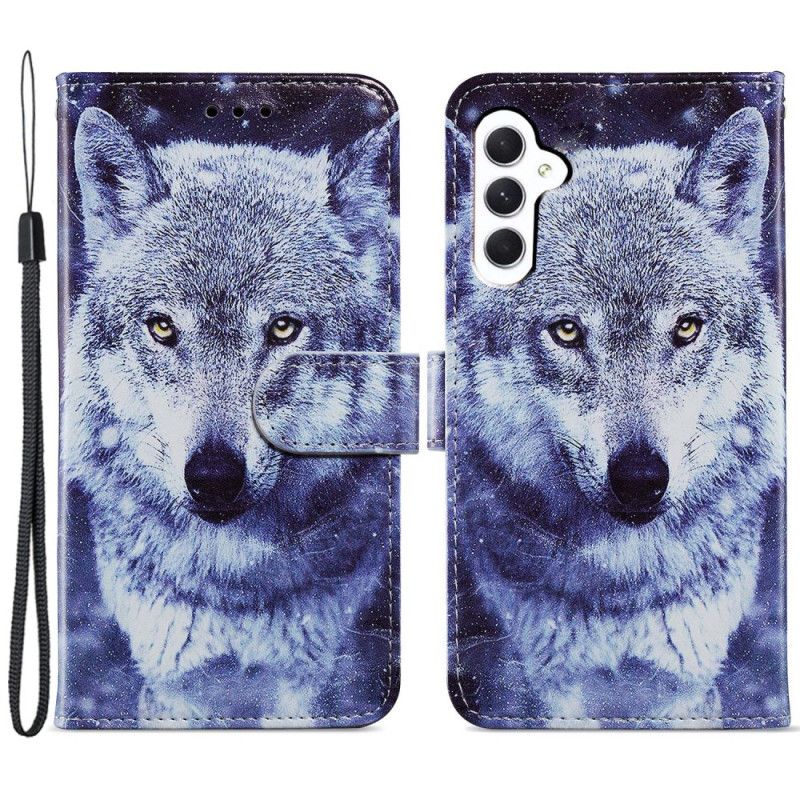 Leren Hoesje Samsung Galaxy A55 5g Witte Wolf Met Riem Bescherming Hoesje