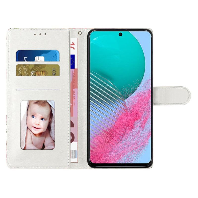 Leren Hoesje Samsung Galaxy A55 5g Witte Wolf Met Riem Bescherming Hoesje