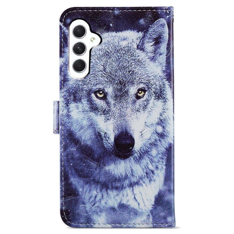 Leren Hoesje Samsung Galaxy A55 5g Witte Wolf Met Riem Bescherming Hoesje