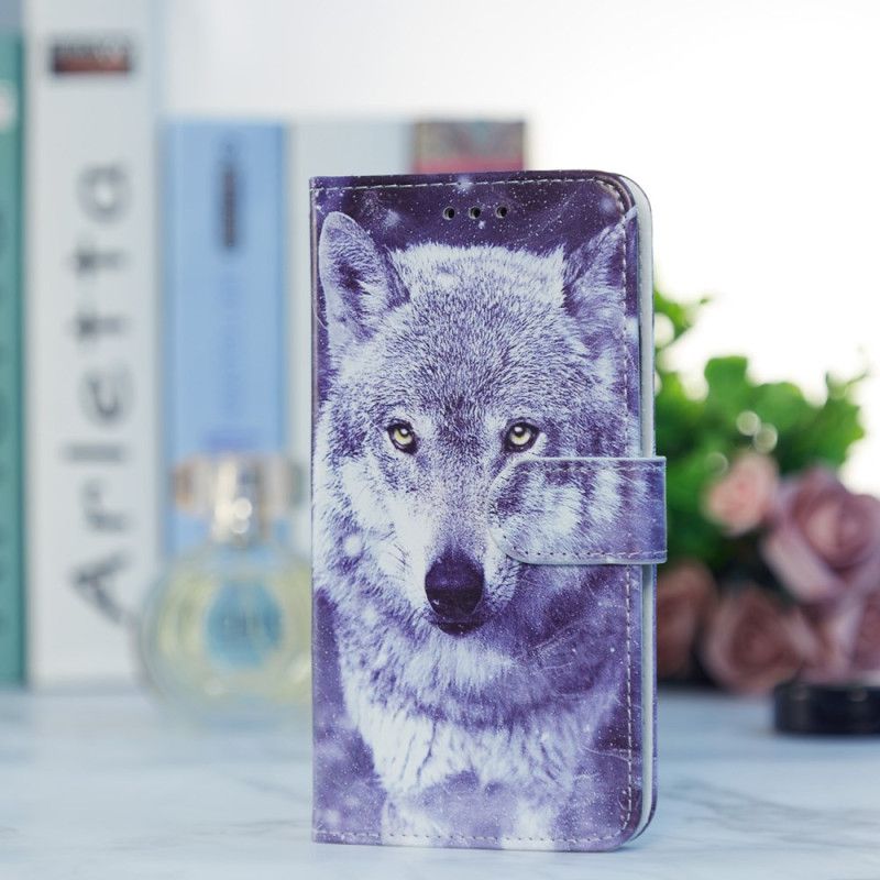 Leren Hoesje Samsung Galaxy A55 5g Witte Wolf Met Riem Bescherming Hoesje