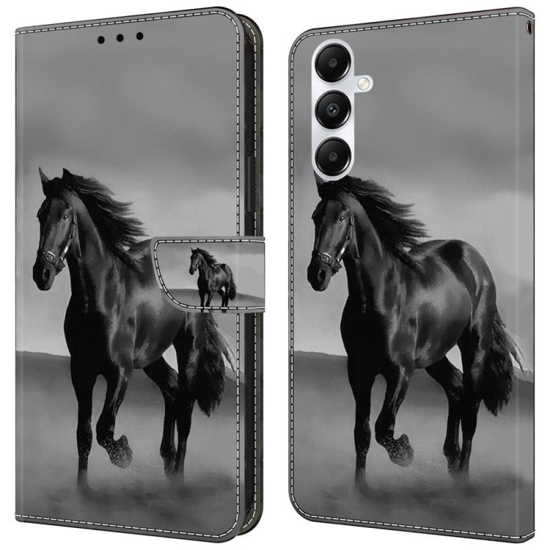 Leren Hoesje Samsung Galaxy A55 5g Zwart Paard Bescherming Hoesje