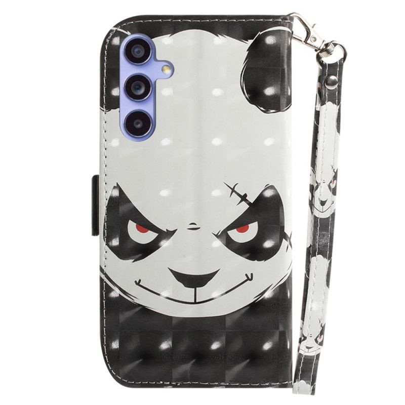 Leren Hoesje Voor Samsung Galaxy A55 5g Boze Panda Met Riem