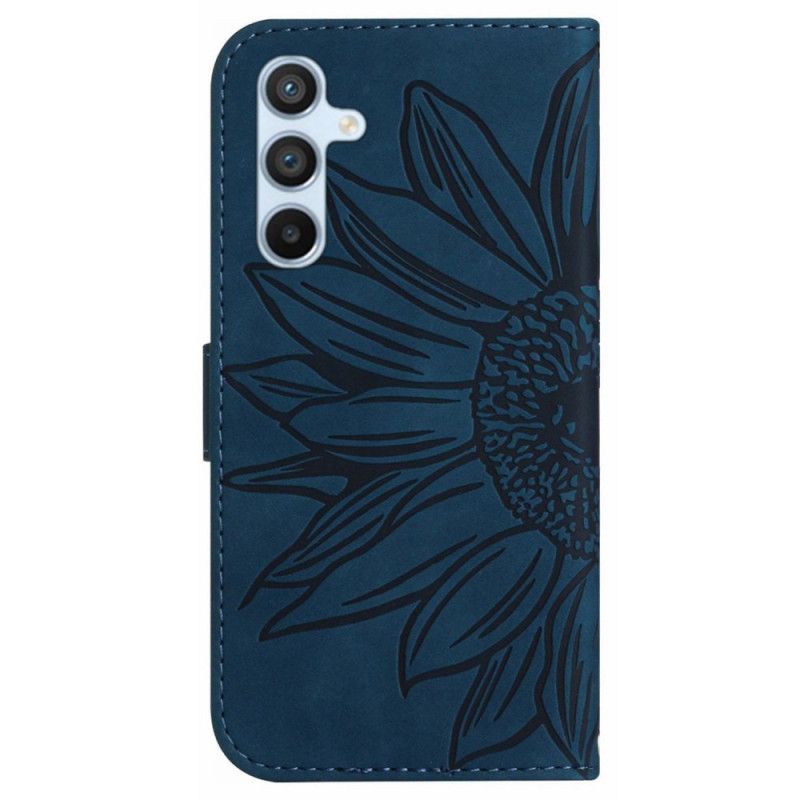 Leren Hoesje Voor Samsung Galaxy A55 5g Zonnebloem Met Schouderband