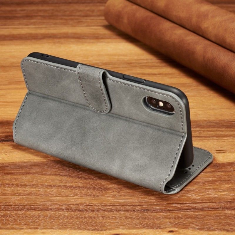 Flip Case Leren iPhone XS Grijs Zwart Retro Dg.Ming