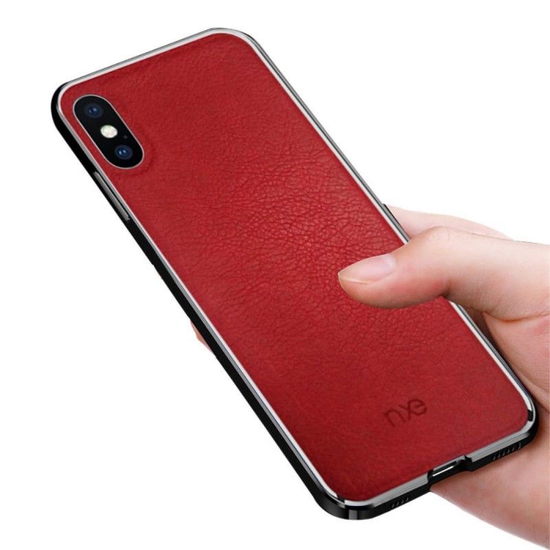 Hoesje iPhone XS Donkerblauw Rood Nxe Leer