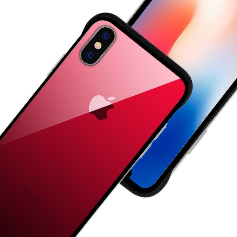 Hoesje iPhone XS Roze Rood Nxe Gehard Glas Kleuren