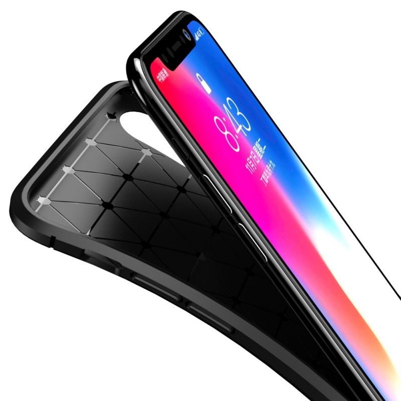 Hoesje voor iPhone XS Donkerblauw Zwart Flexibele Koolstofvezeltextuur