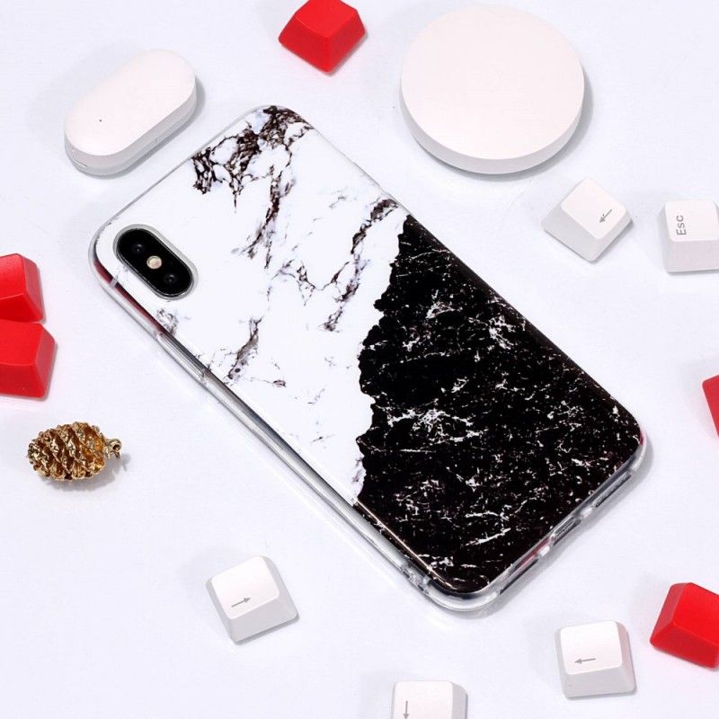 Hoesje voor iPhone XS Wit En Zwart Marmer