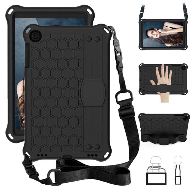 Case Hoesje Samsung Galaxy Tab A 10.1 (2019) Rood Zwart Telefoonhoesje Steunriem En Schouderriem