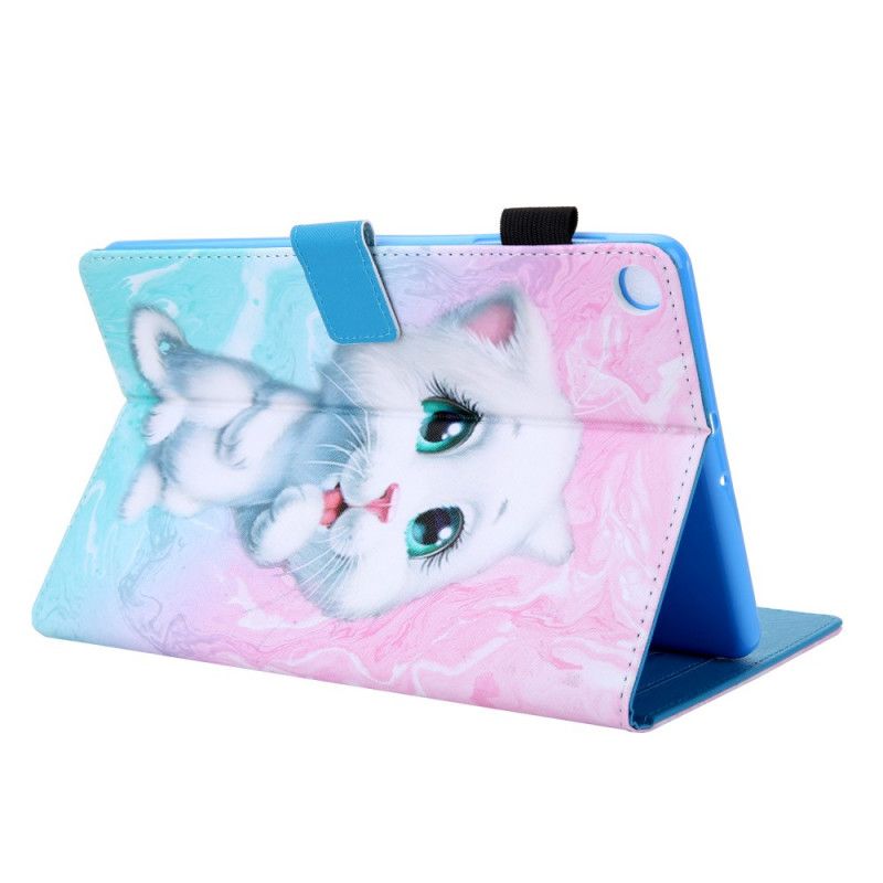 Flip Case Leren Samsung Galaxy Tab A 10.1 (2019) Lichtblauw Roze Marmeren Kitten