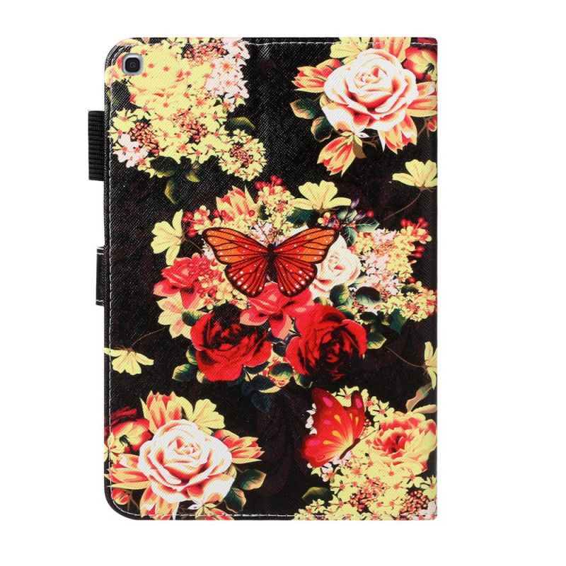 Leren Hoesje Samsung Galaxy Tab A 10.1 (2019) Wit Zwart Bloemen