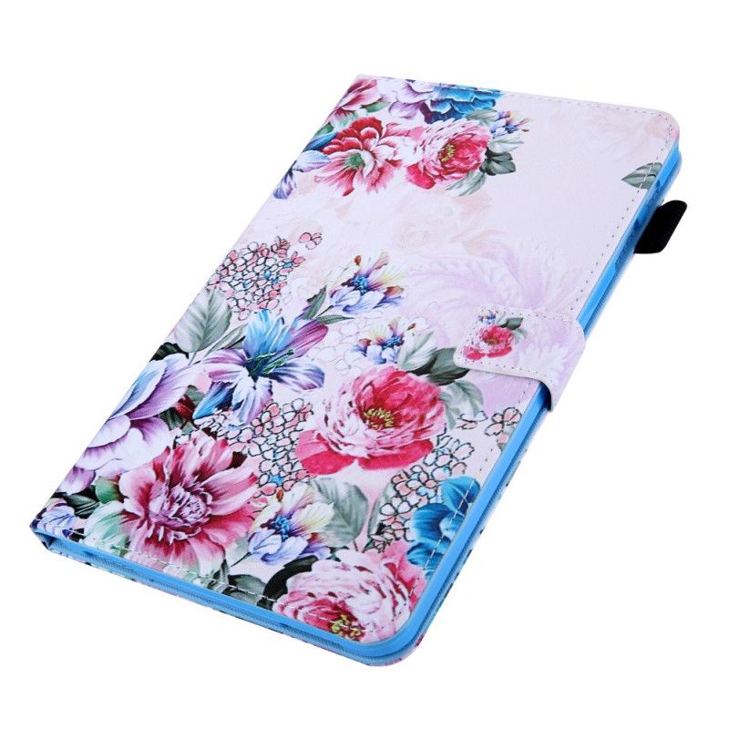 Leren Hoesje Samsung Galaxy Tab A 10.1 (2019) Wit Zwart Bloemmotief