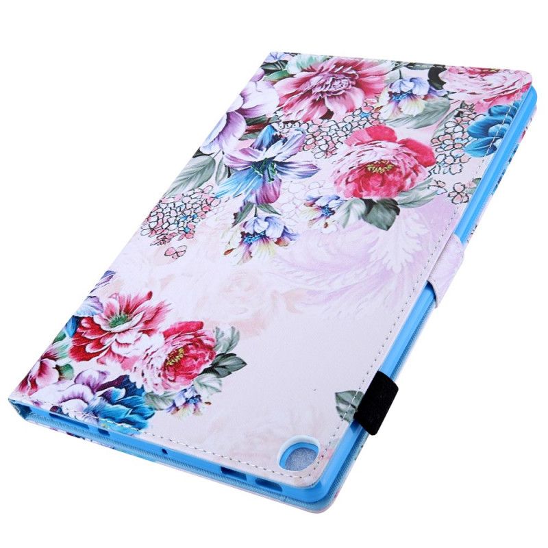 Leren Hoesje Samsung Galaxy Tab A 10.1 (2019) Wit Zwart Bloemmotief