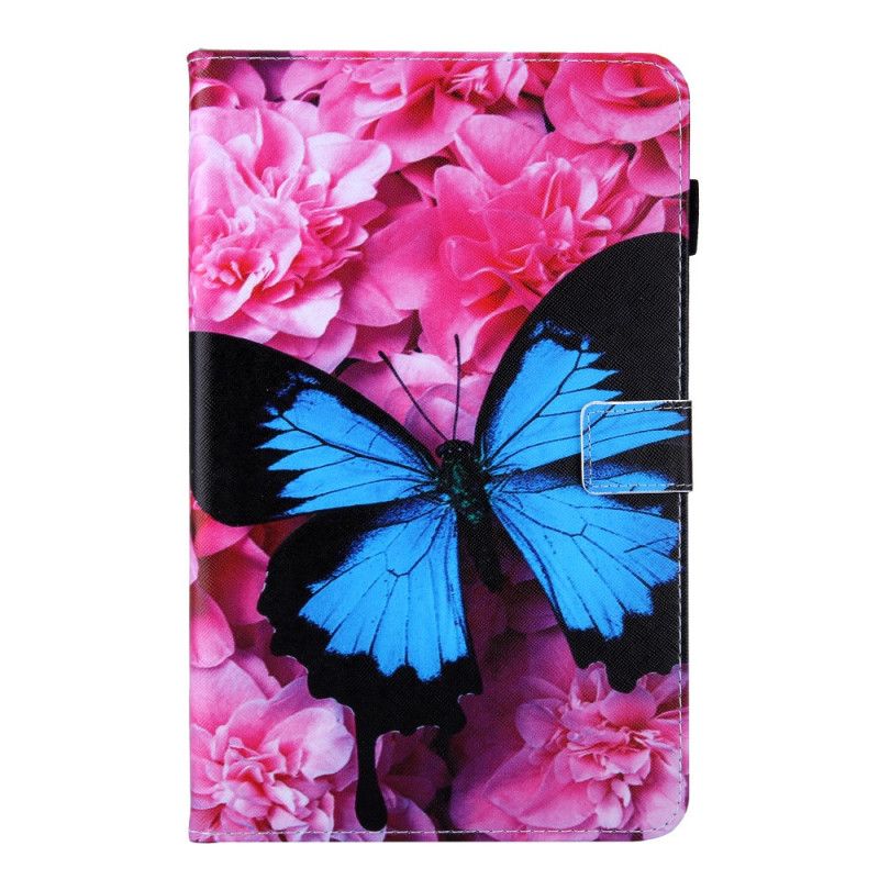 Leren Hoesje voor Samsung Galaxy Tab A 10.1 (2019) Donkerblauw Magenta Bloemenvlinder