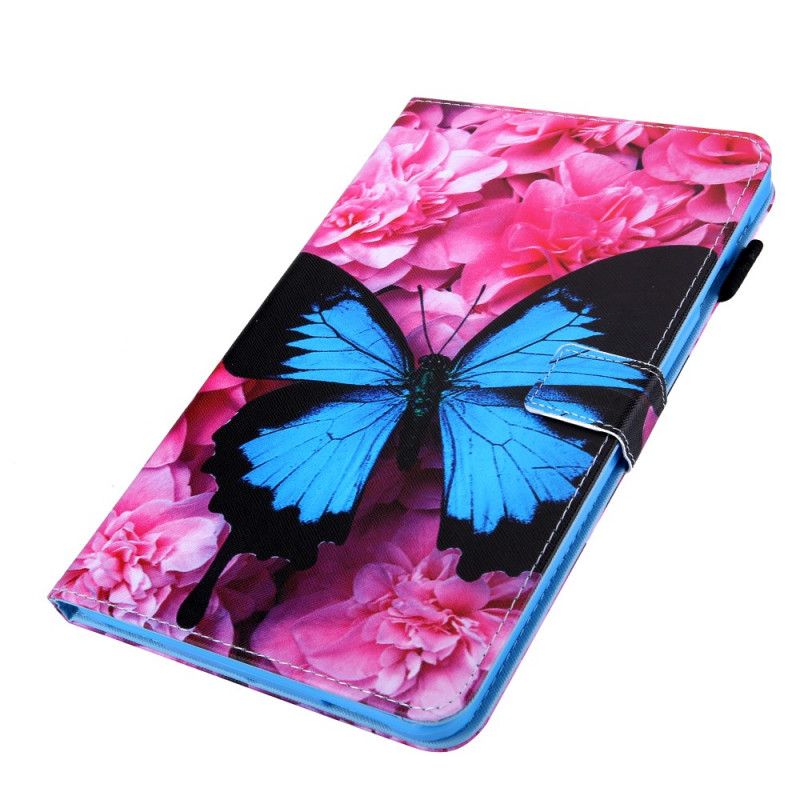 Leren Hoesje voor Samsung Galaxy Tab A 10.1 (2019) Donkerblauw Magenta Bloemenvlinder