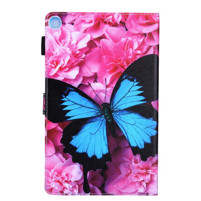 Leren Hoesje voor Samsung Galaxy Tab A 10.1 (2019) Donkerblauw Magenta Bloemenvlinder