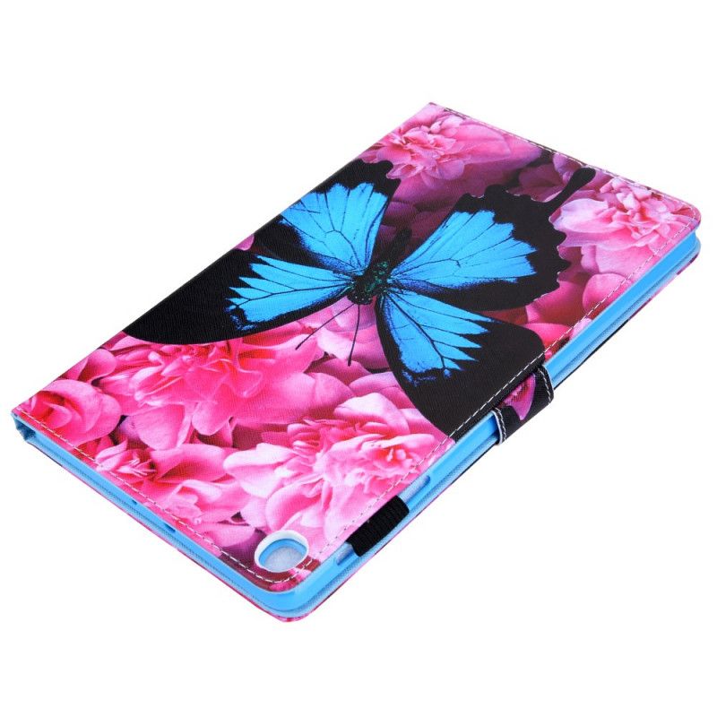 Leren Hoesje voor Samsung Galaxy Tab A 10.1 (2019) Donkerblauw Magenta Bloemenvlinder