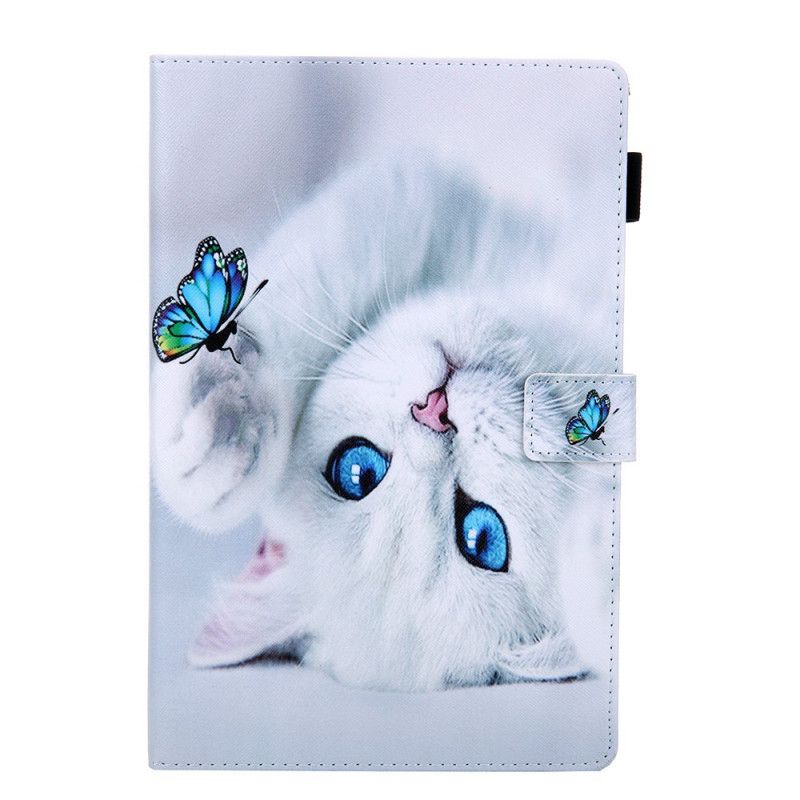 Leren Hoesje voor Samsung Galaxy Tab A 10.1 (2019) Turkoois Wit Vlinderserie