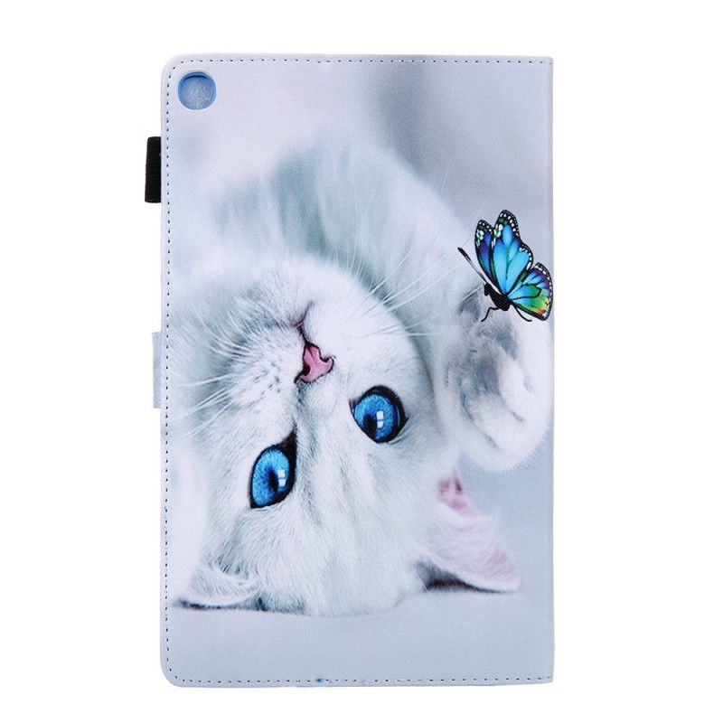 Leren Hoesje voor Samsung Galaxy Tab A 10.1 (2019) Turkoois Wit Vlinderserie