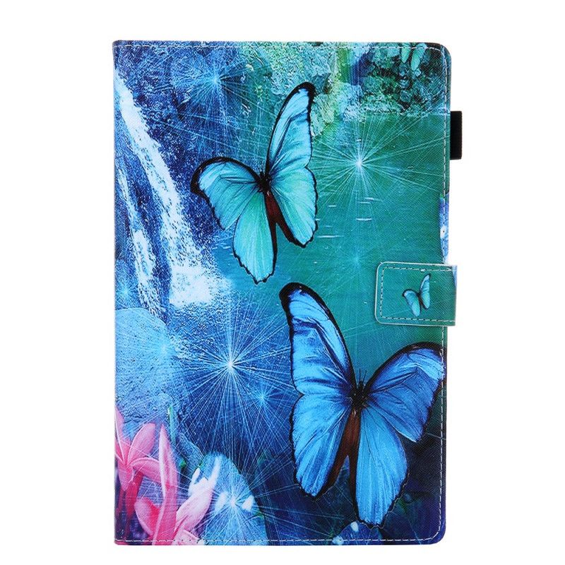 Leren Hoesje voor Samsung Galaxy Tab A 10.1 (2019) Turkoois Wit Vlinderserie