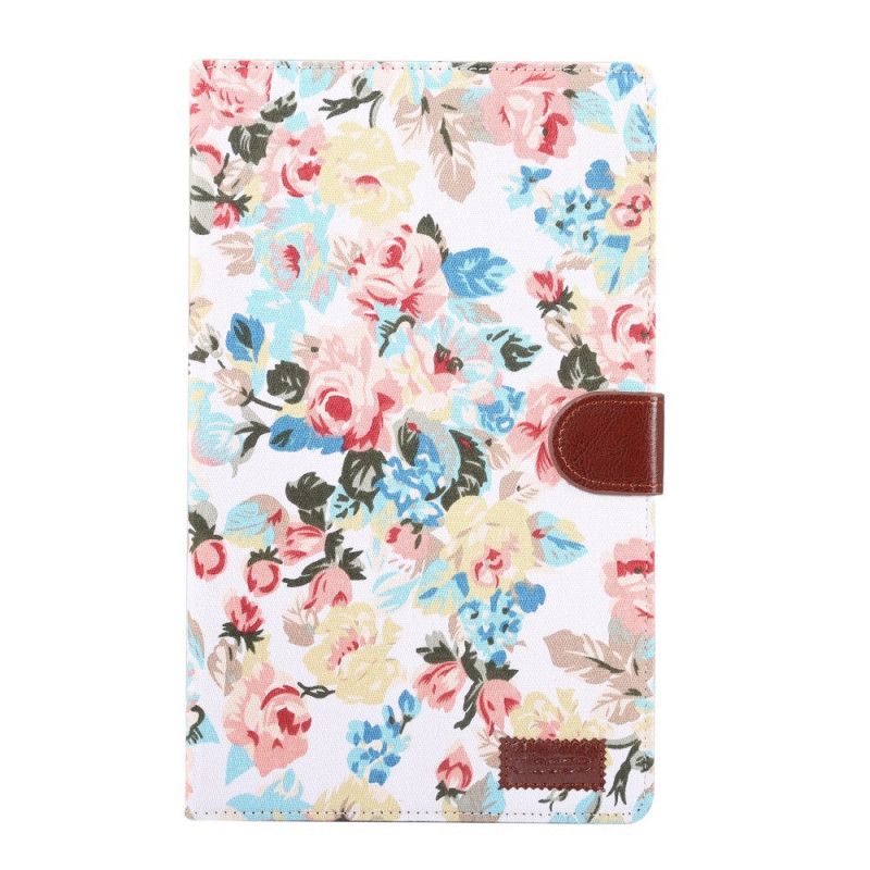 Leren Hoesje voor Samsung Galaxy Tab A 10.1 (2019) Wit Zwart Vrijheidsbloemen