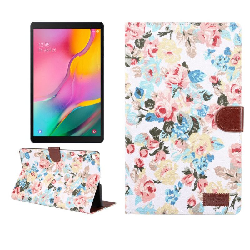 Leren Hoesje voor Samsung Galaxy Tab A 10.1 (2019) Wit Zwart Vrijheidsbloemen