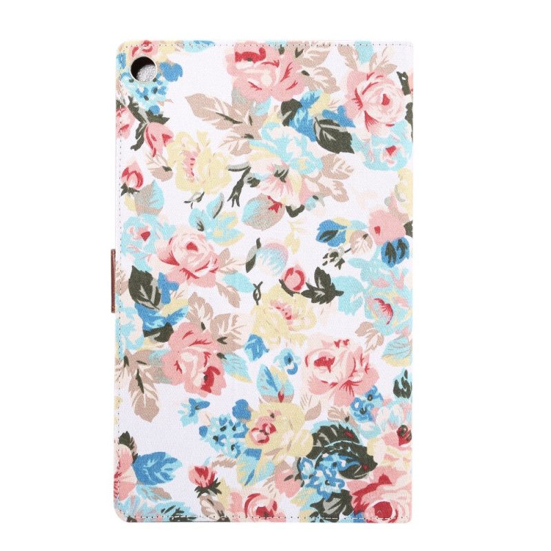 Leren Hoesje voor Samsung Galaxy Tab A 10.1 (2019) Wit Zwart Vrijheidsbloemen