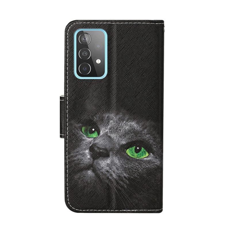 Bescherming Hoesje Samsung Galaxy A52 4G / A52 5G Telefoonhoesje Kat Met Groene Ogen Met String