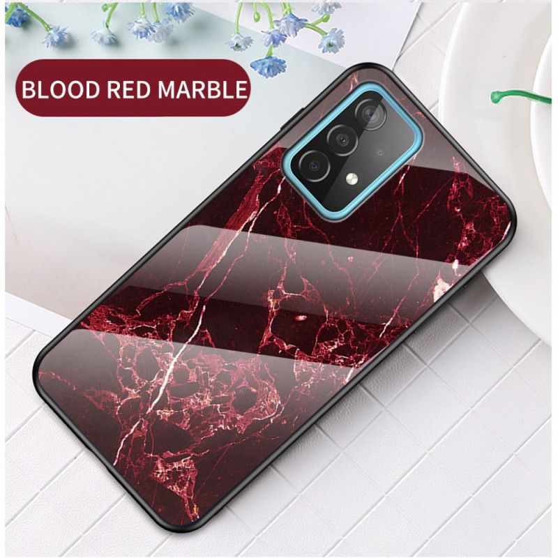 Case Hoesje Samsung Galaxy A52 4G / A52 5G Wit Zwart Telefoonhoesje Marmer Kleuren Gehard Glas