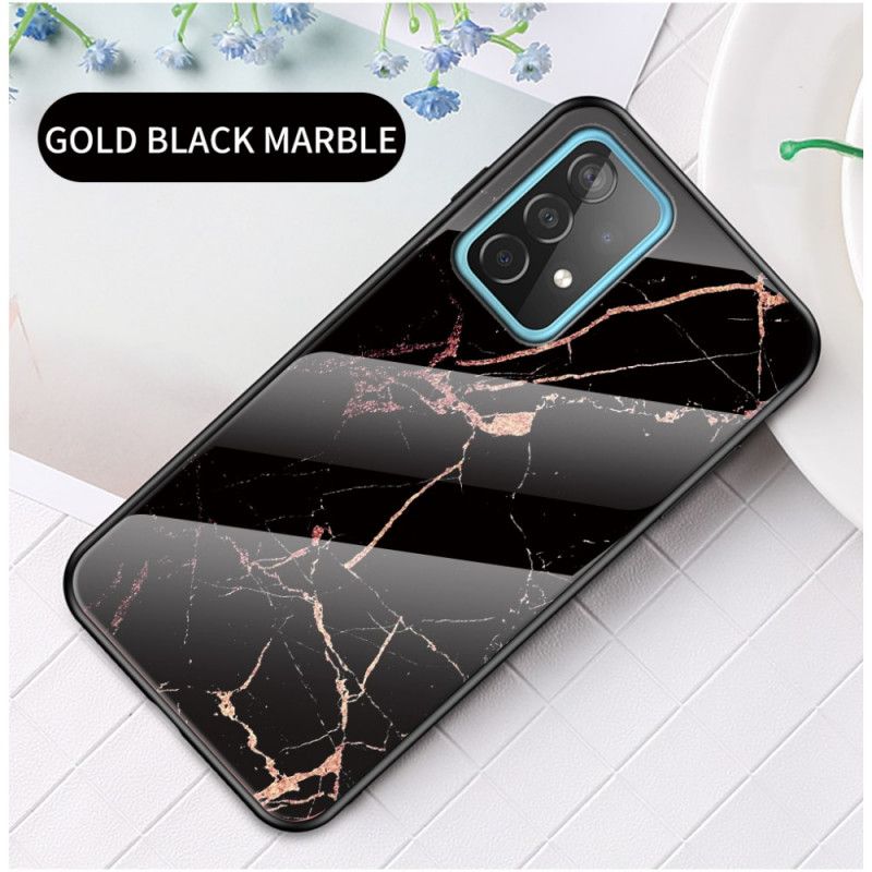 Case Hoesje Samsung Galaxy A52 4G / A52 5G Wit Zwart Telefoonhoesje Marmer Kleuren Gehard Glas