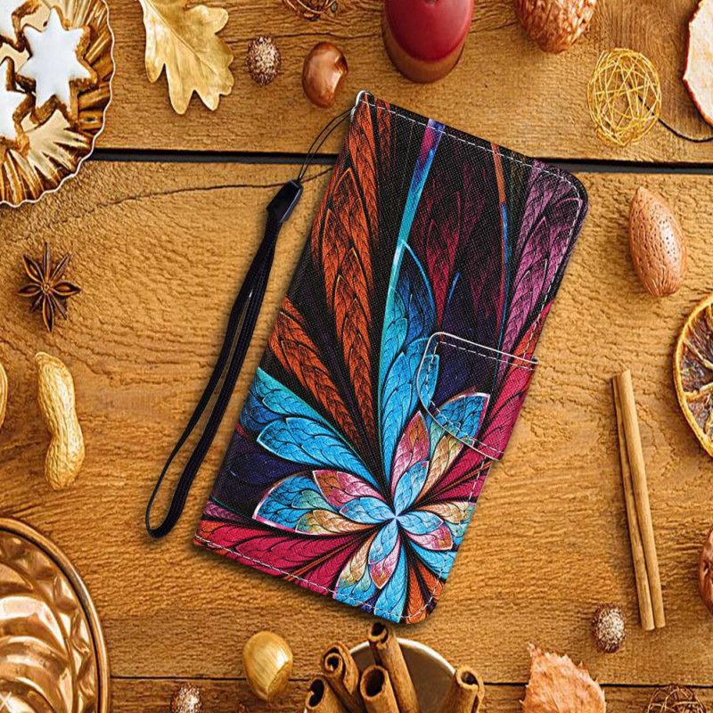 Cover Folio-hoesje Samsung Galaxy A52 4G / A52 5G Telefoonhoesje Gekleurde Bladeren Met Riem