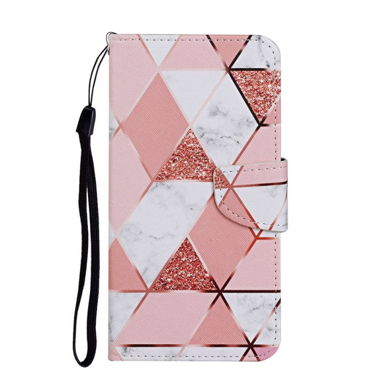 Cover Folio-hoesje Samsung Galaxy A52 4G / A52 5G Telefoonhoesje Marmer En Pailletten Met Riem