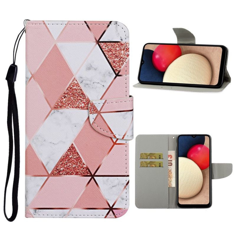 Cover Folio-hoesje Samsung Galaxy A52 4G / A52 5G Telefoonhoesje Marmer En Pailletten Met Riem