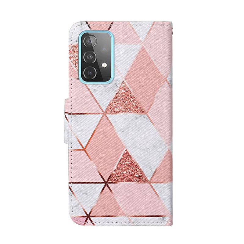 Cover Folio-hoesje Samsung Galaxy A52 4G / A52 5G Telefoonhoesje Marmer En Pailletten Met Riem