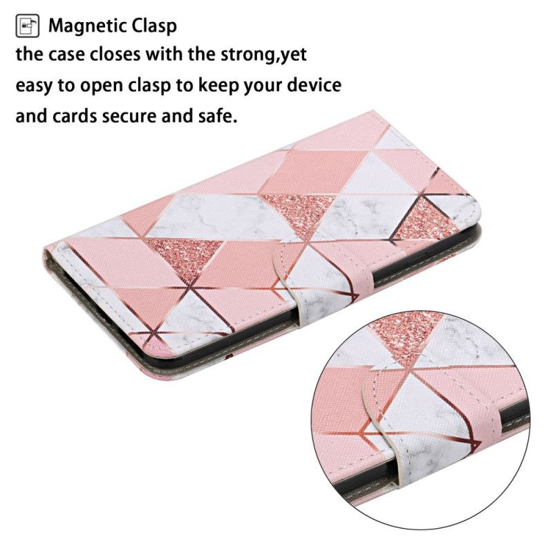 Cover Folio-hoesje Samsung Galaxy A52 4G / A52 5G Telefoonhoesje Marmer En Pailletten Met Riem