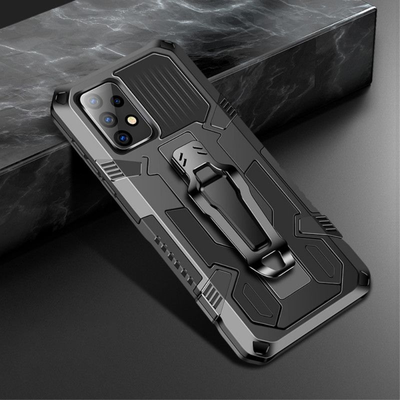 Cover Hoesje Samsung Galaxy A52 4G / A52 5G Grijs Zwart Telefoonhoesje Verwijderbare Cliphouder