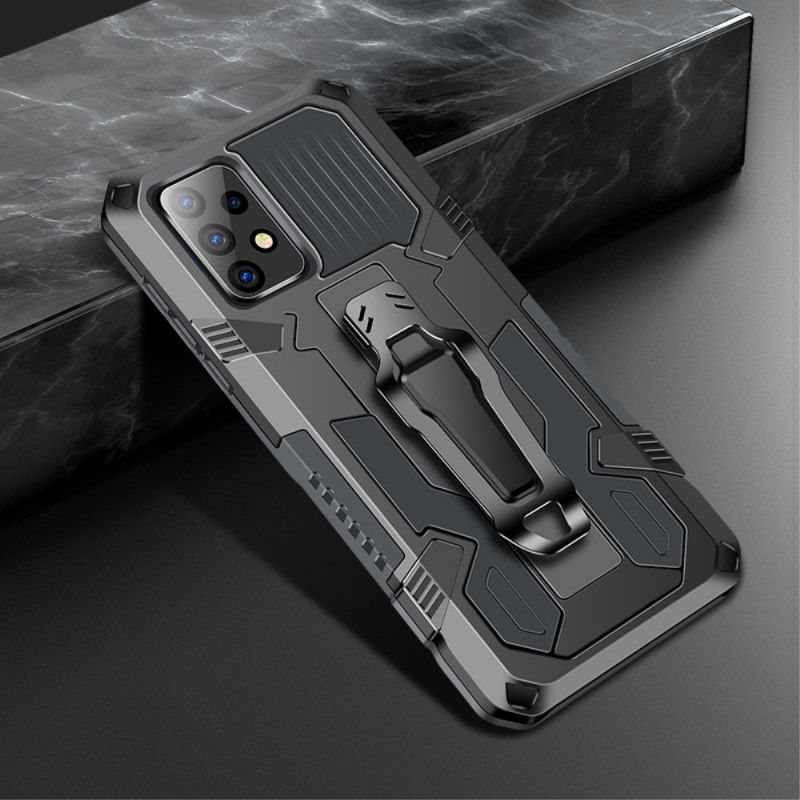 Cover Hoesje Samsung Galaxy A52 4G / A52 5G Grijs Zwart Telefoonhoesje Verwijderbare Cliphouder