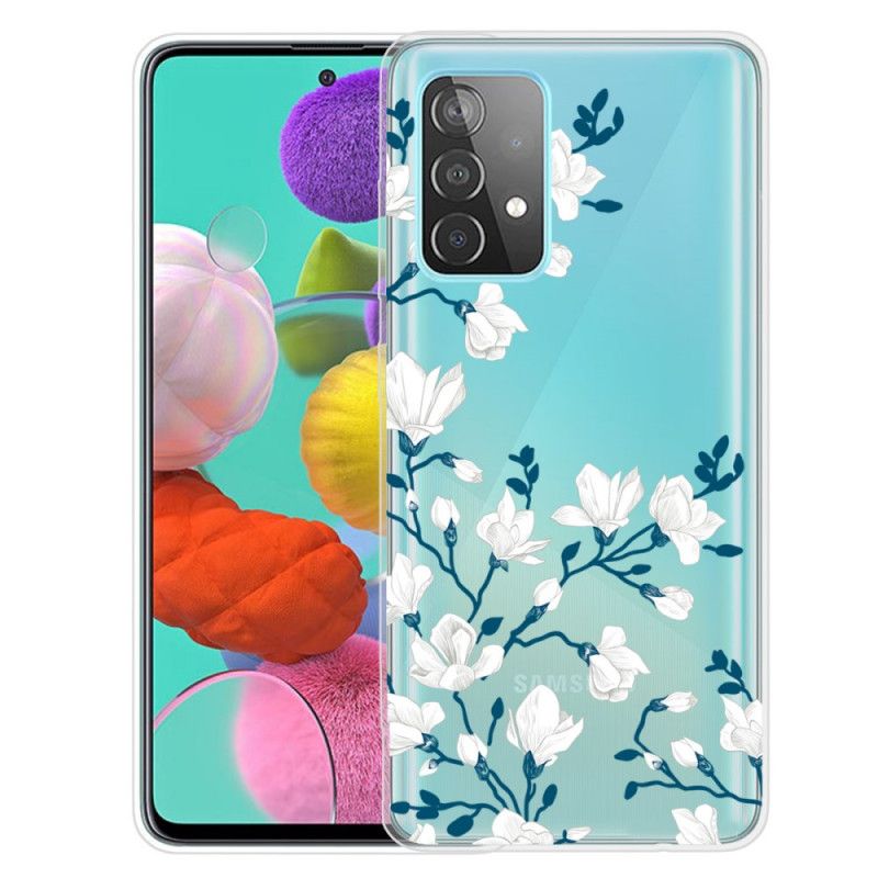 Cover Hoesje Samsung Galaxy A52 4G / A52 5G Telefoonhoesje Witte Bloemen