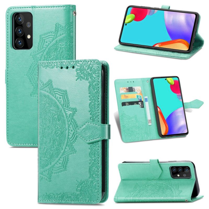 Flip Case Leren Samsung Galaxy A52 4G / A52 5G Grijs Zwart Middeleeuwen Mandala