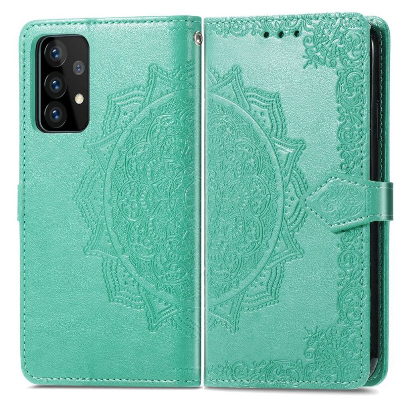 Flip Case Leren Samsung Galaxy A52 4G / A52 5G Grijs Zwart Middeleeuwen Mandala