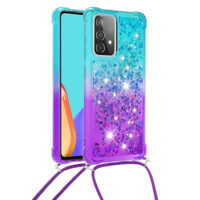 Hoesje Samsung Galaxy A52 4G / A52 5G Donkerblauw Magenta Siliconen Glitter En Koord