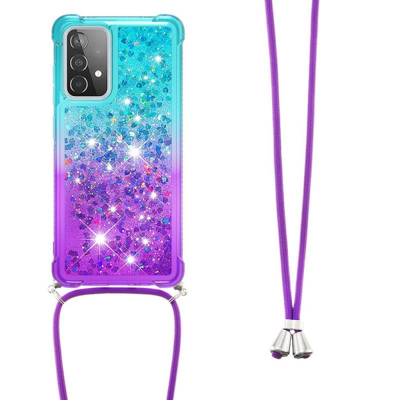 Hoesje Samsung Galaxy A52 4G / A52 5G Donkerblauw Magenta Siliconen Glitter En Koord