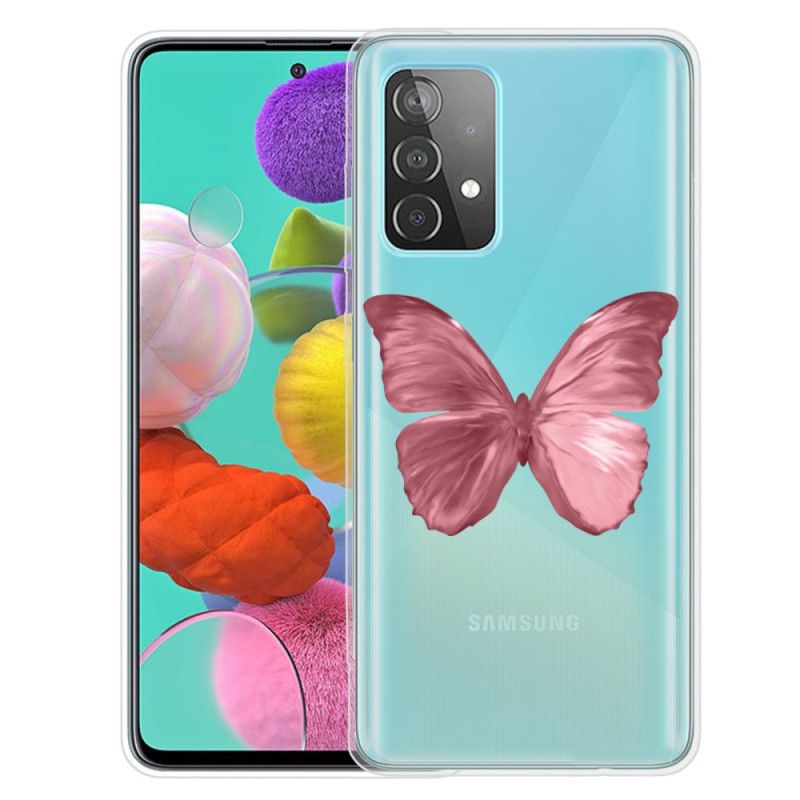 Hoesje Samsung Galaxy A52 4G / A52 5G Roségoud Donkerblauw Wilde Vlinders