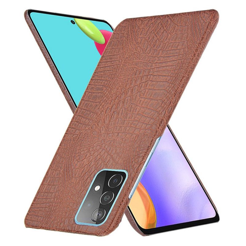 Hoesje Samsung Galaxy A52 4G / A52 5G Wit Zwart Krokodillenleer Effect