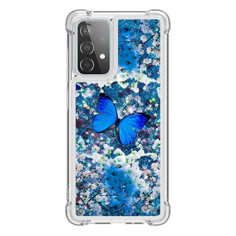 Hoesje voor Samsung Galaxy A52 4G / A52 5G Blauwe Glittervlinders