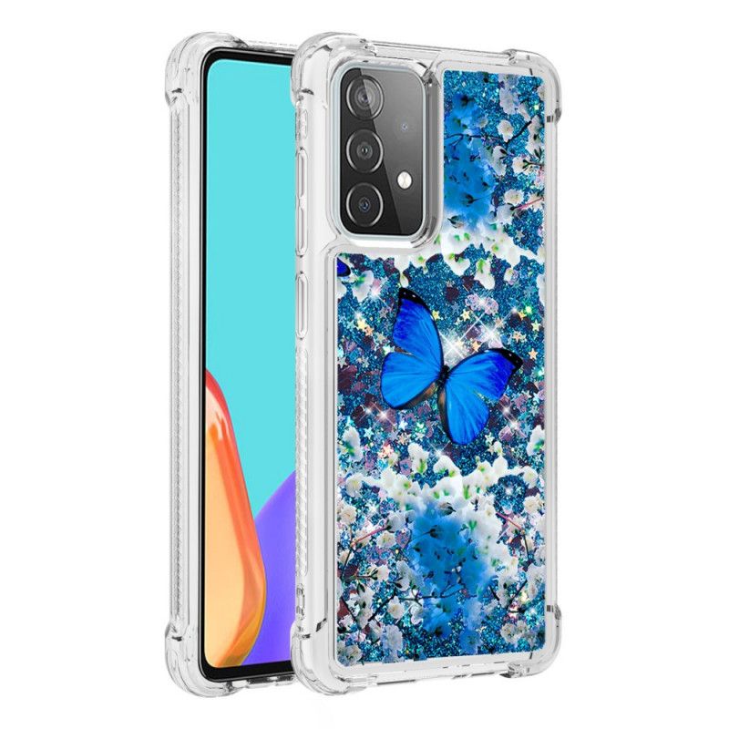 Hoesje voor Samsung Galaxy A52 4G / A52 5G Blauwe Glittervlinders