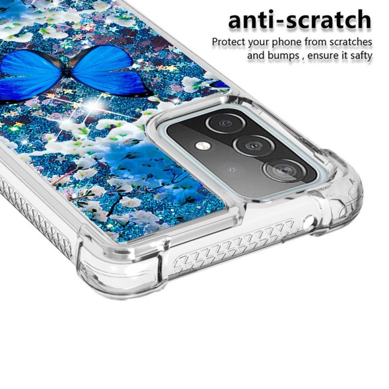 Hoesje voor Samsung Galaxy A52 4G / A52 5G Blauwe Glittervlinders