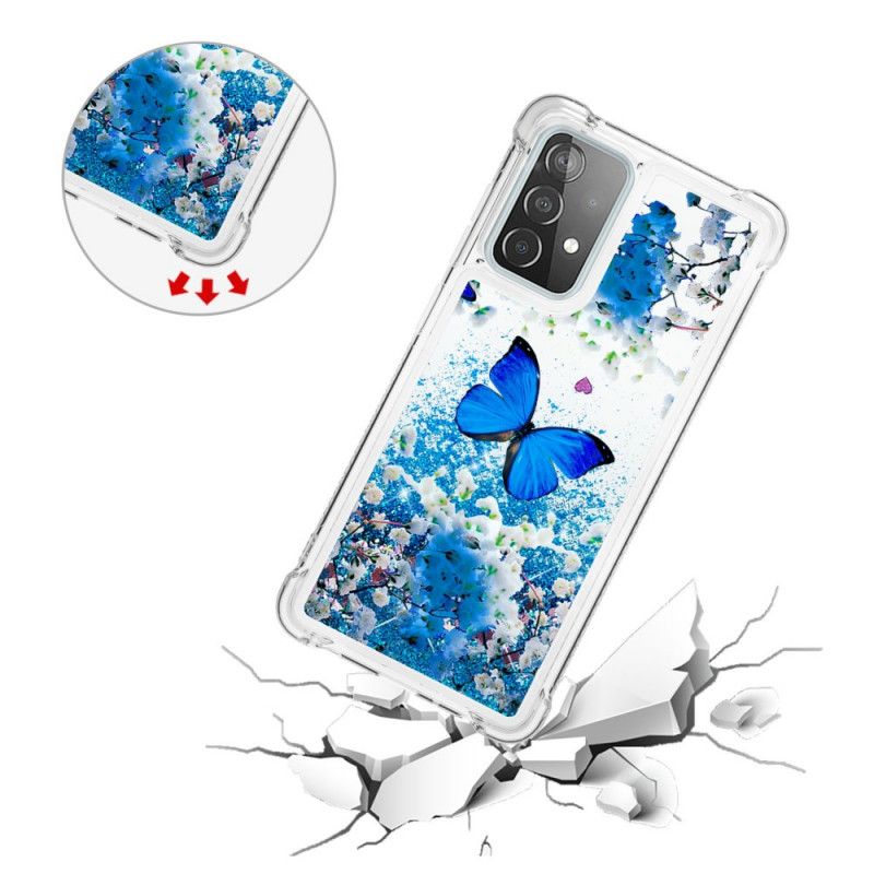 Hoesje voor Samsung Galaxy A52 4G / A52 5G Blauwe Glittervlinders